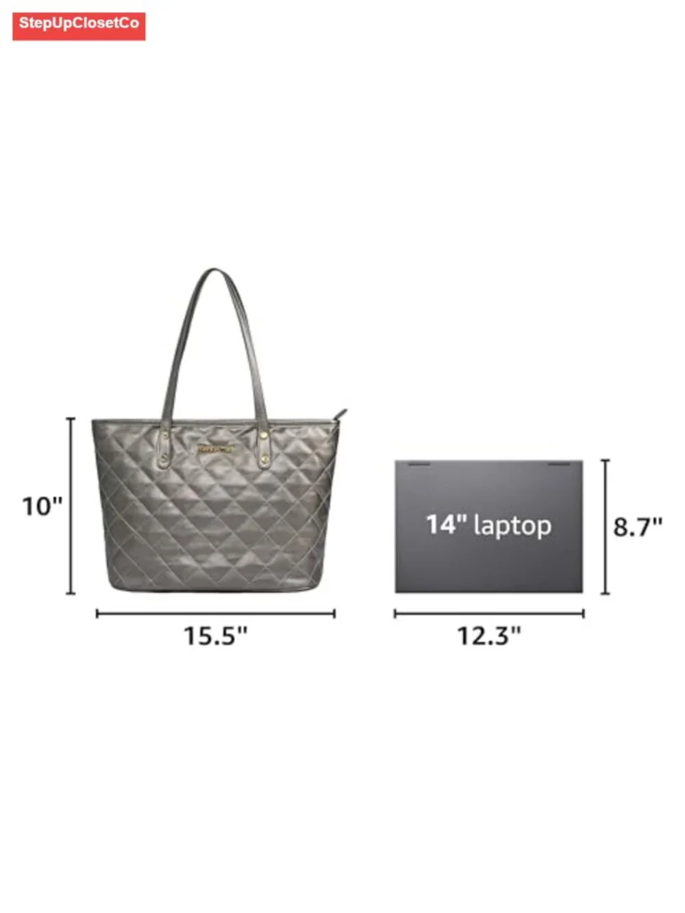 Vegan Leather Quilted Tote Bag for Women Shoulder Bag with Top Zipper